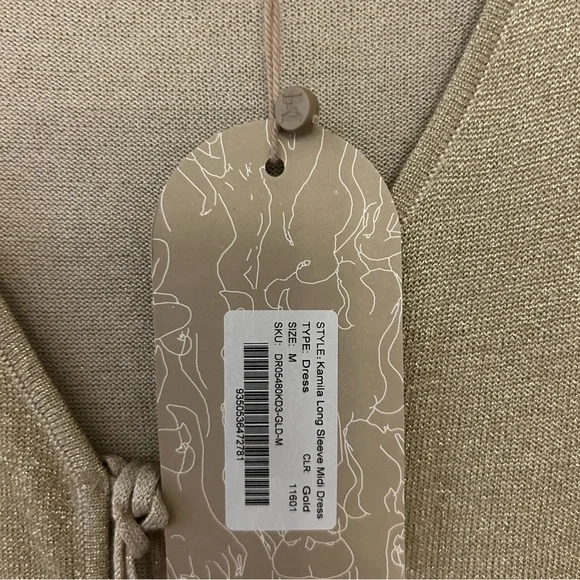 NWT Meshki Kamila Gold Maxi Dress with Long Sleeves - Picture 7 of 9